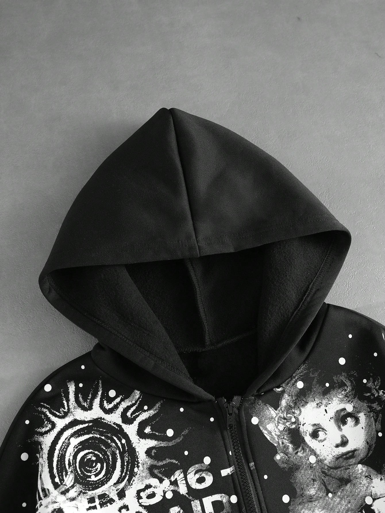 Men Loose Fit Angel Print Zip-Up Hoodie