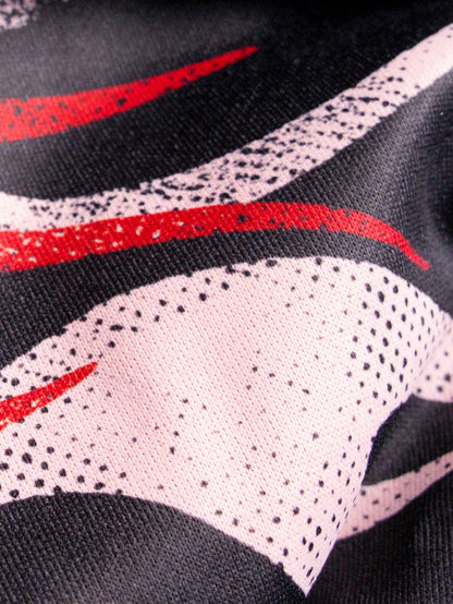 Men Pink Striped Collar Long Sleeve Graphic T-Shirt