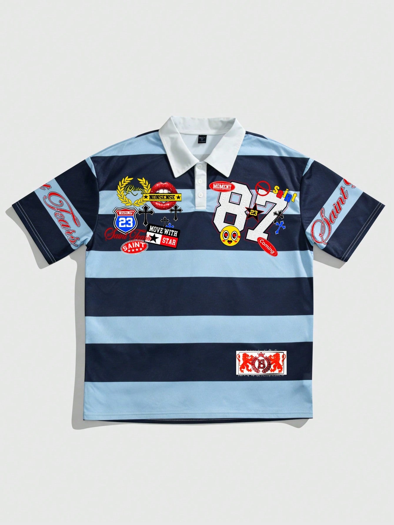 Men Printed Striped College Style Short Sleeve Polo