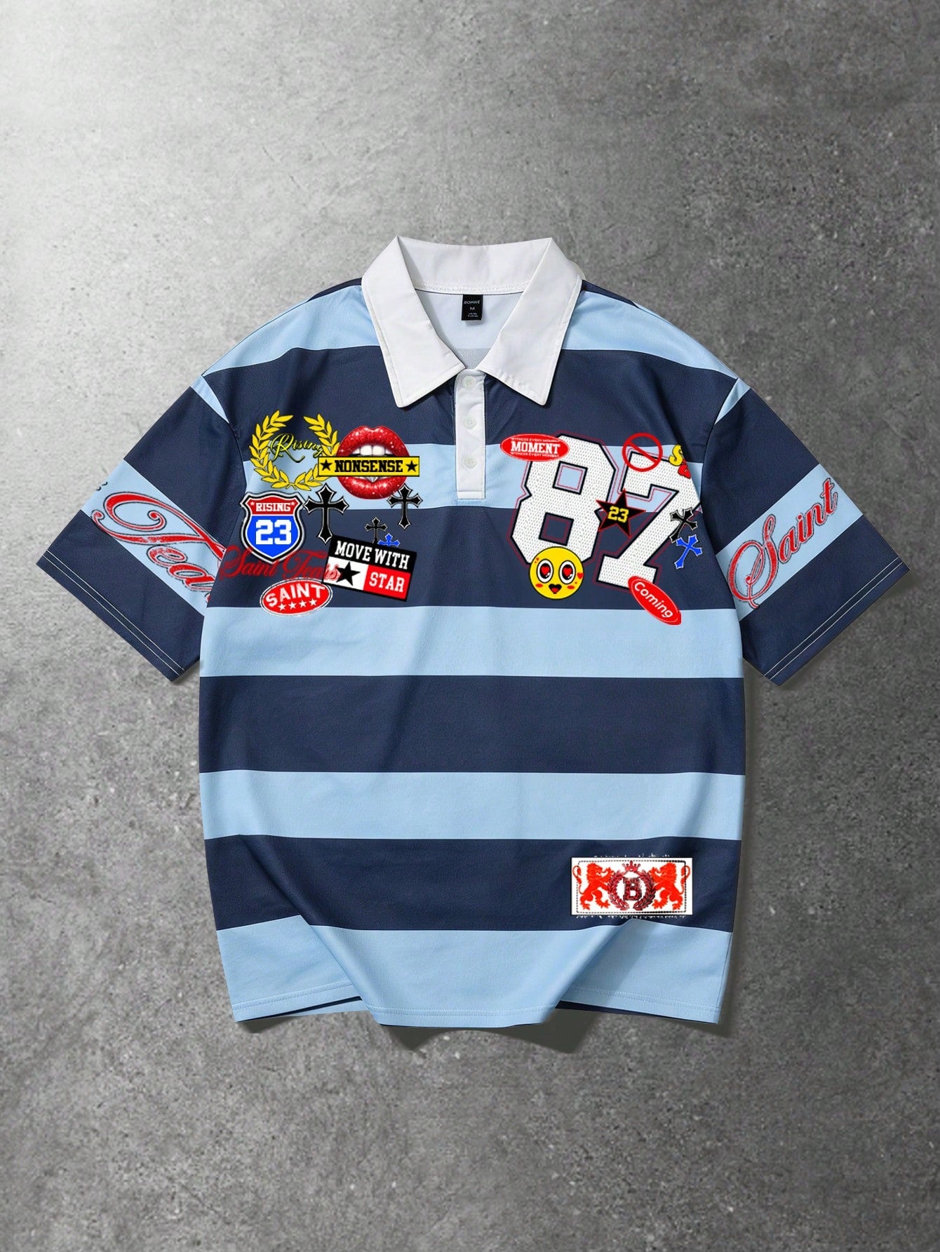 Men Printed Striped College Style Short Sleeve Polo