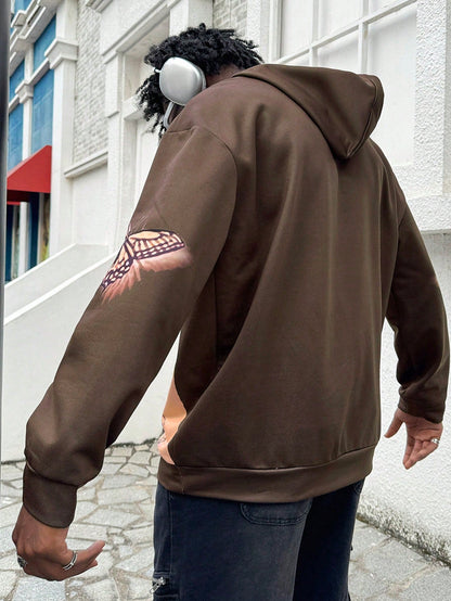Men Retro Skull Cross Butterfly Distressed Hoodie
