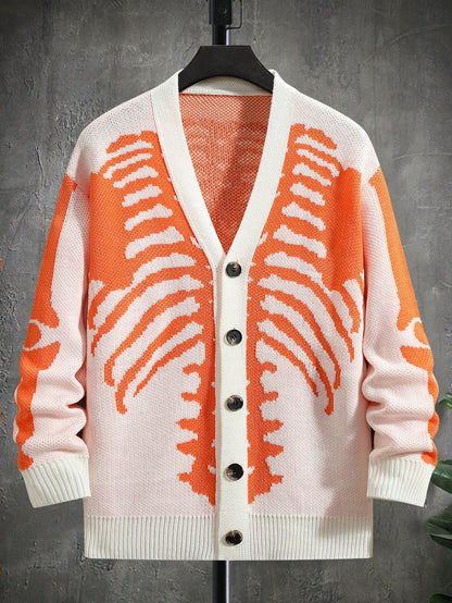 Men Skeleton Print Halloween Cardigan