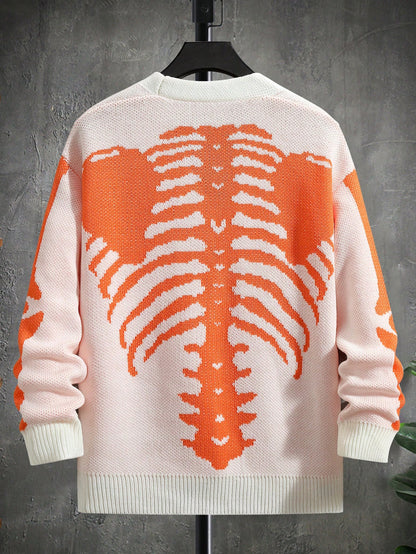 Men Skeleton Print Halloween Cardigan