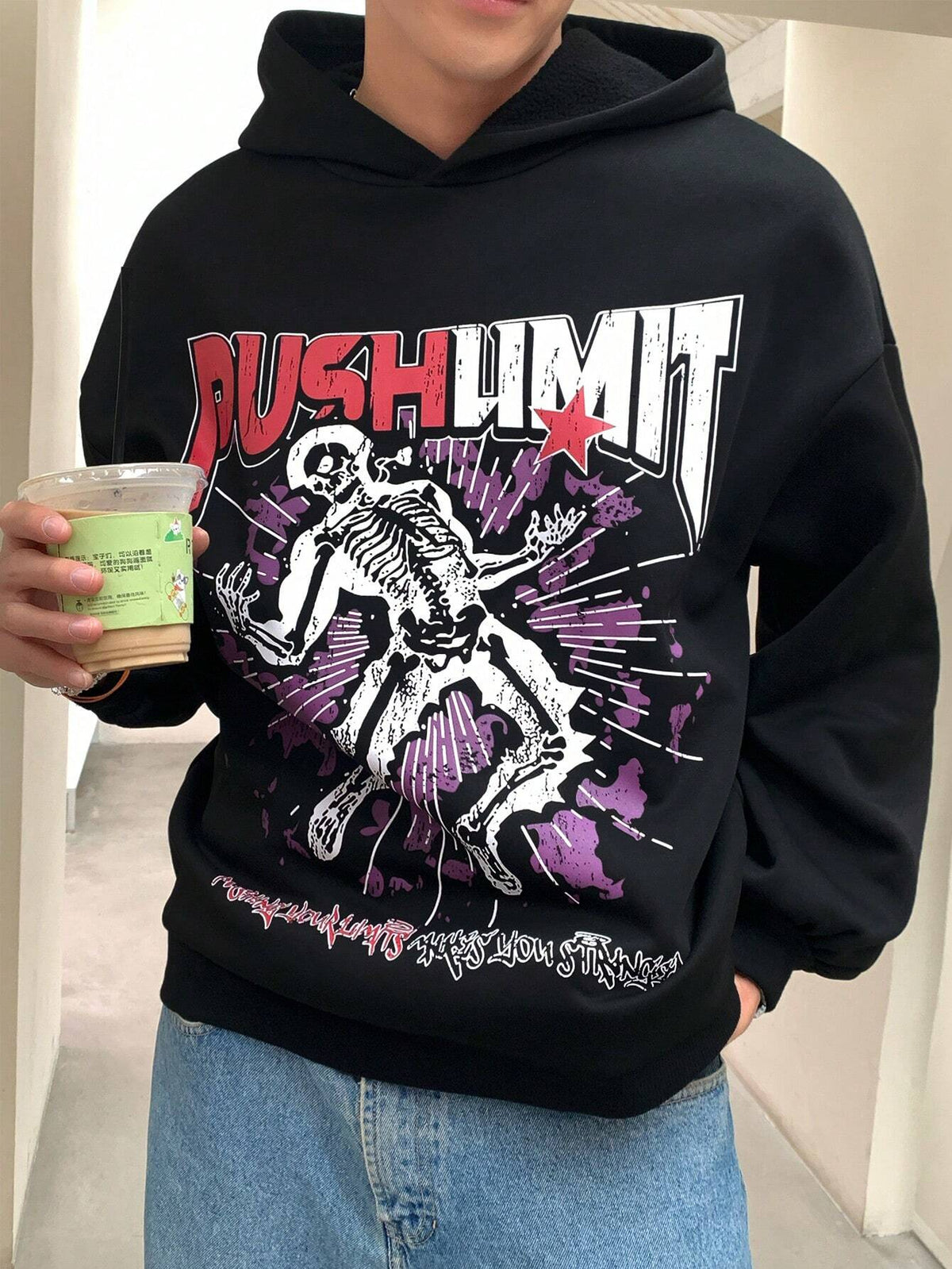 Men Skull Letter Print Autumn Casual Hoodie