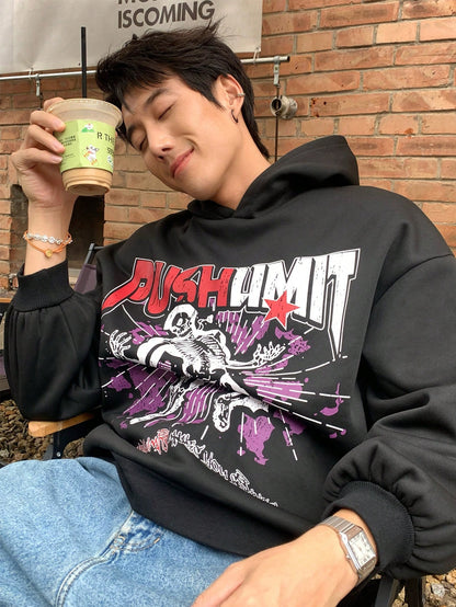 Men Skull Letter Print Autumn Casual Hoodie
