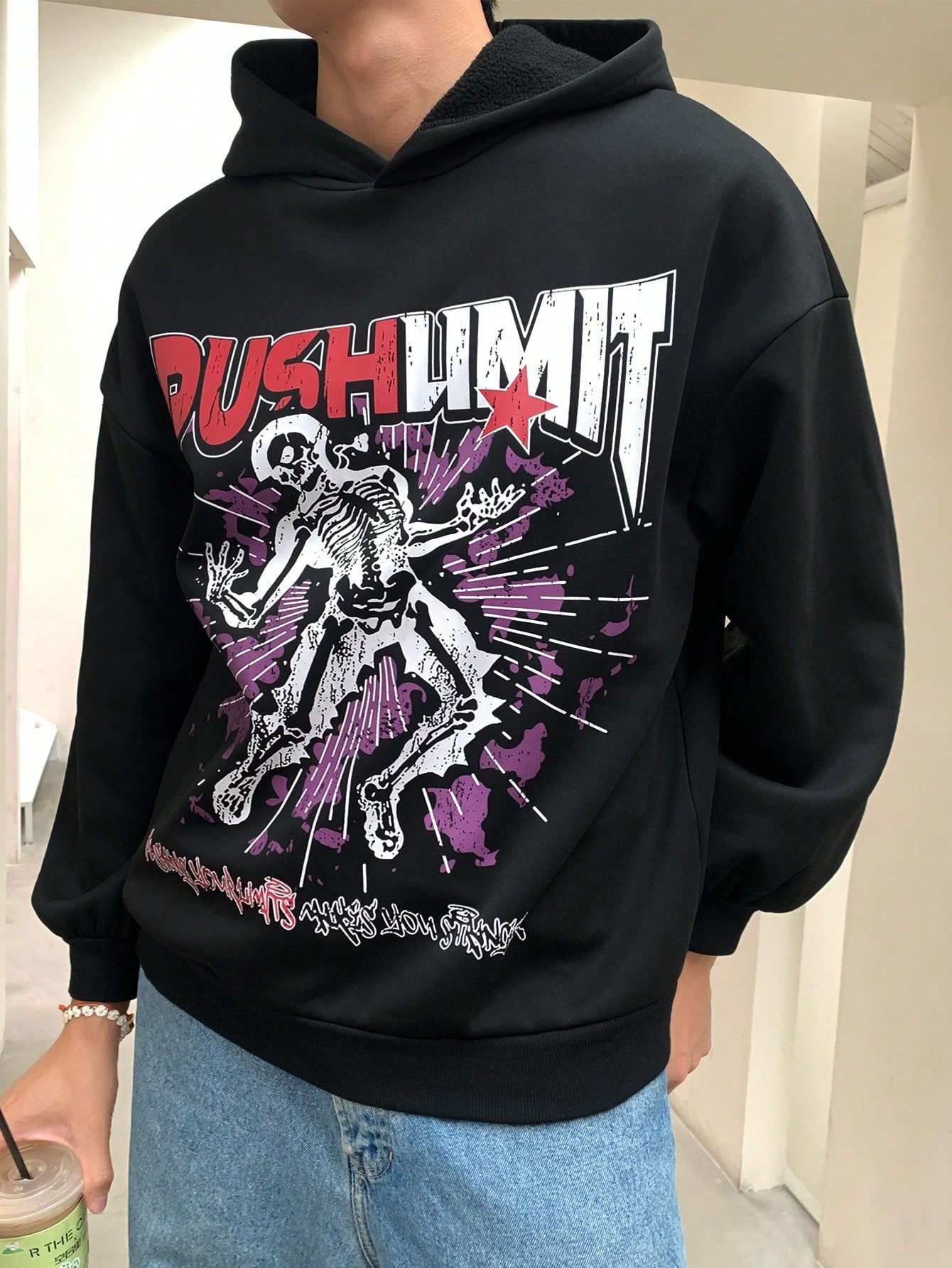 Men Skull Letter Print Autumn Casual Hoodie
