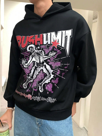 Men Skull Letter Print Autumn Casual Hoodie
