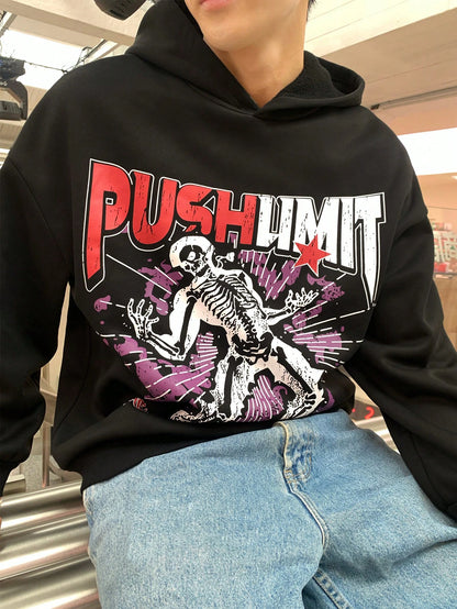 Men Skull Letter Print Autumn Casual Hoodie