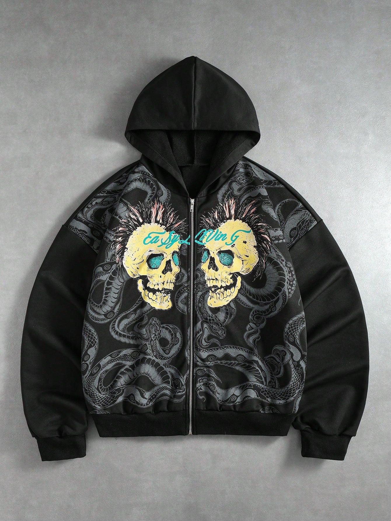 Men Skull & Snake Print Loose Fit Hoodie