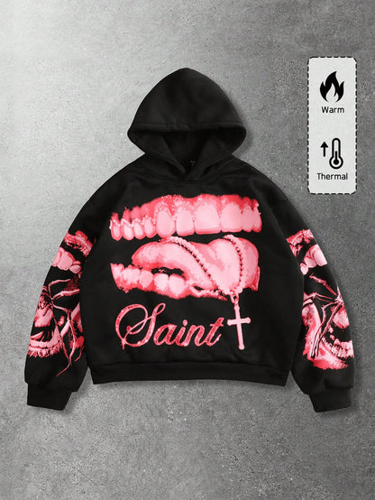 Men Street Life Teeth Letter Hoodie