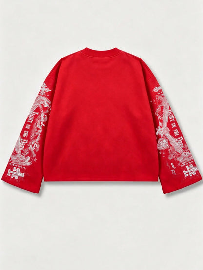 Men Streetwear Graphic Pullover Long Tee