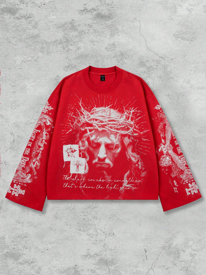 Men Streetwear Graphic Pullover Long Tee
