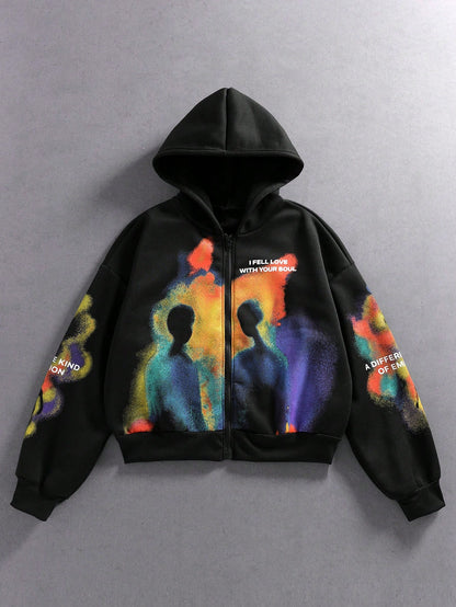Men Tie-Dye Blurred Print Hoodie