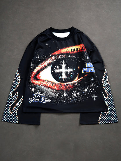 Men Vintage Distressed Eye Graphic Sweatshirt