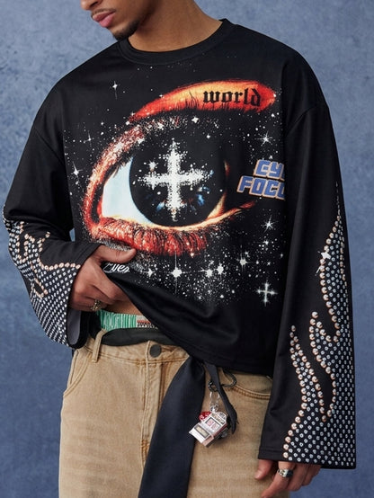 Men Vintage Distressed Eye Graphic Sweatshirt