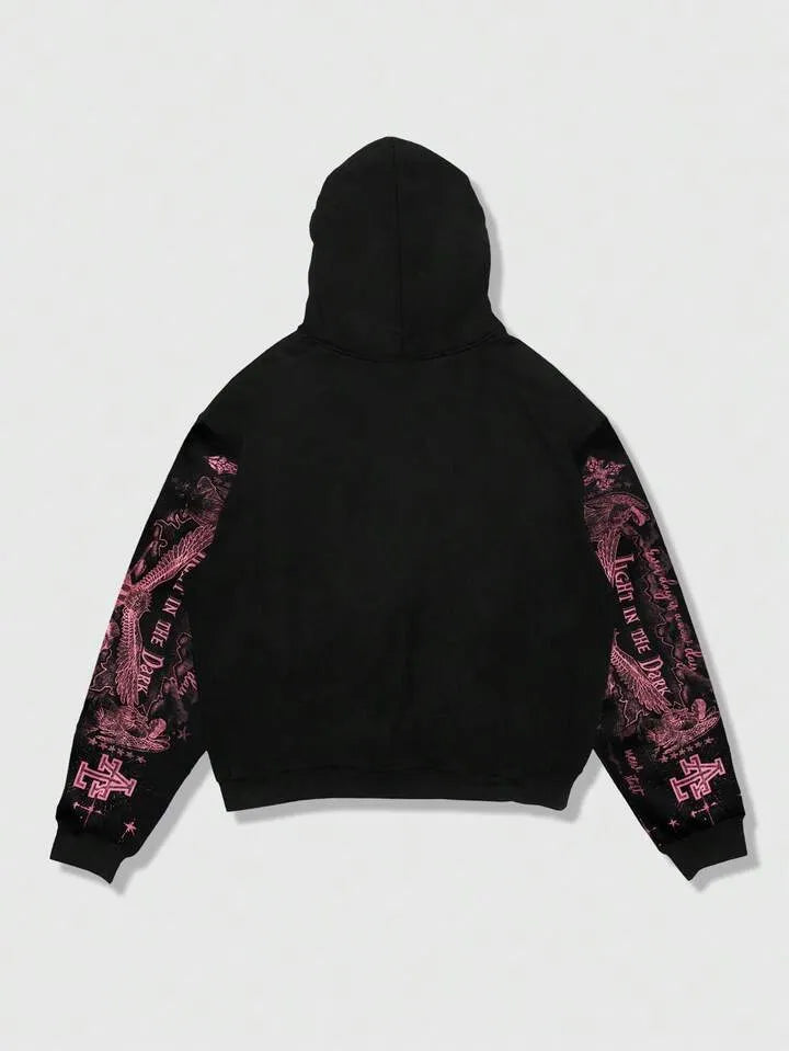 Men Y2K Angel Graphic Zip-Up Hooded Sweatshirt