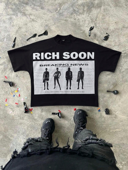 Men Y2K Black White Portrait Graphic Oversized Tee