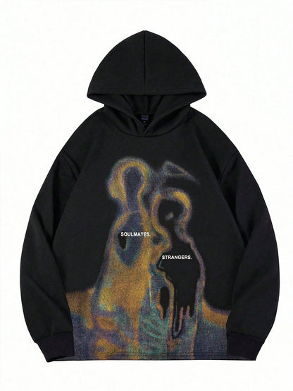 Men Y2K Thermal Print Graphic Hoodie
