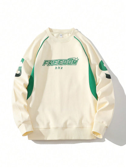 Men Letter Graphic Raglan Sleeve Sweatshirt With Preppy Edge
