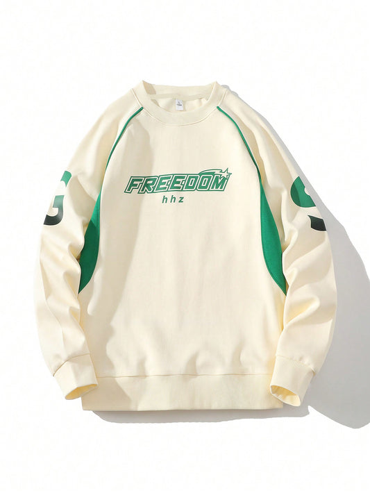 Men Letter Graphic Raglan Sleeve Sweatshirt With Preppy Edge