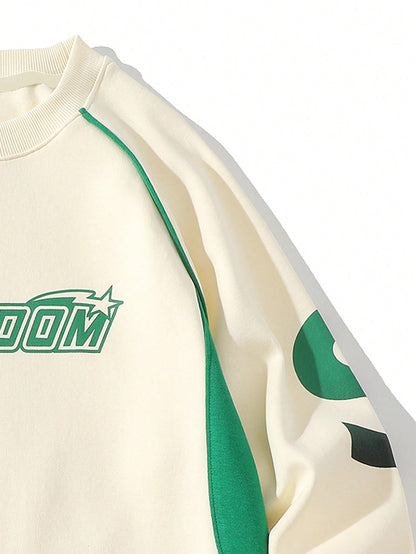 Men Letter Graphic Raglan Sleeve Sweatshirt With Preppy Edge