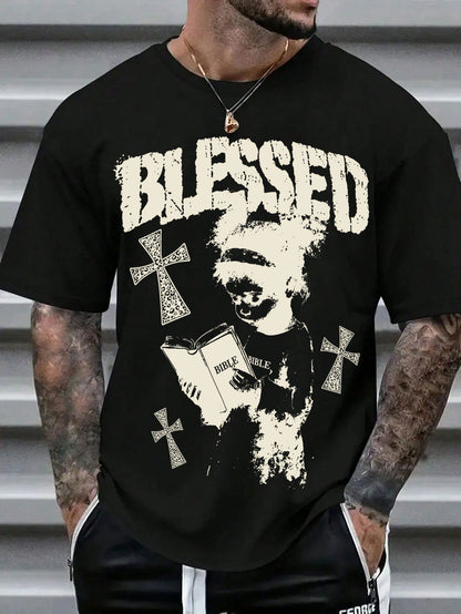 Men's Gothic Blessed Cross Graphic Cotton Tee