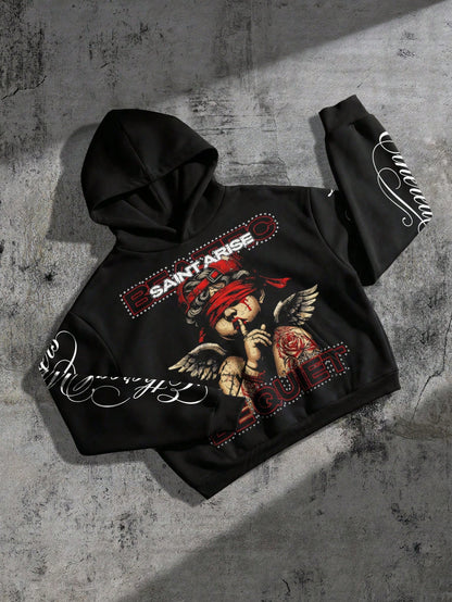 Men's Angel Print Pattern Hoodie