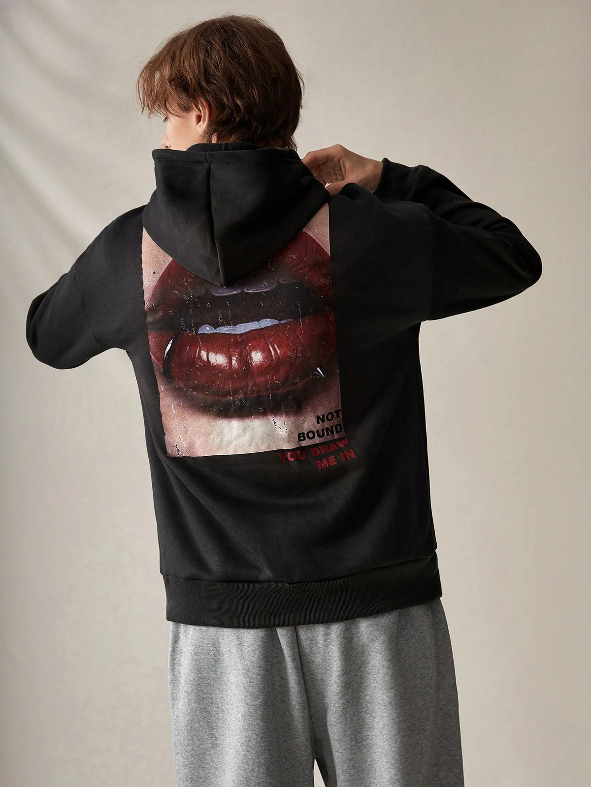 Men's Black Lips Graphic Print Polyester Hoodie