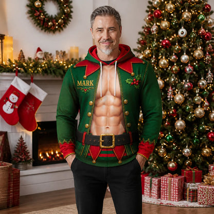 Men's Funny Sexy Abs Santa Christmas Hoodie
