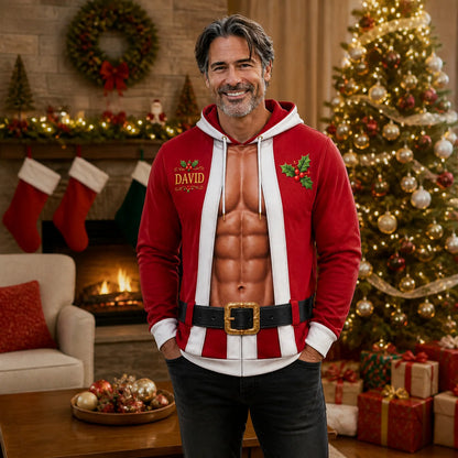 Men's Funny Sexy Abs Santa Christmas Hoodie