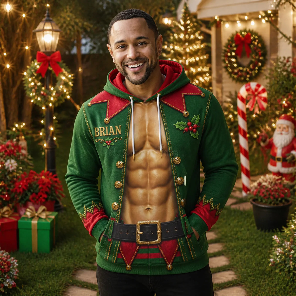 Men's Funny Sexy Abs Santa Christmas Hoodie