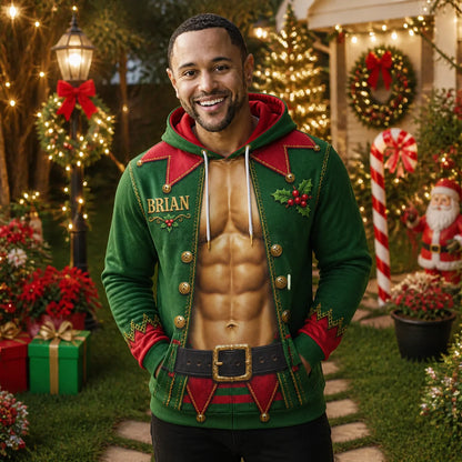 Men's Funny Sexy Abs Santa Christmas Hoodie