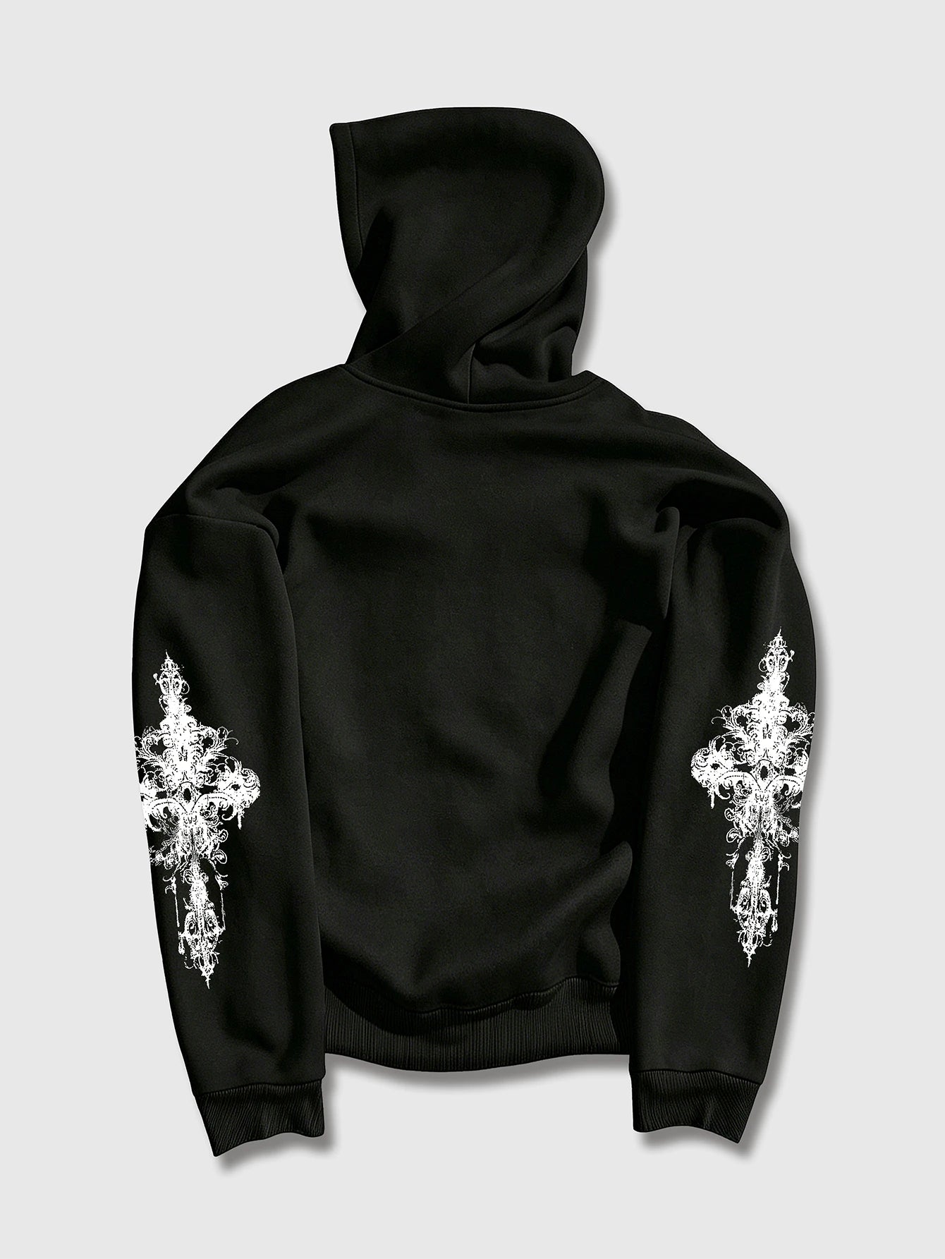 Men's Goth Cross Print Zip-Up Hoodie