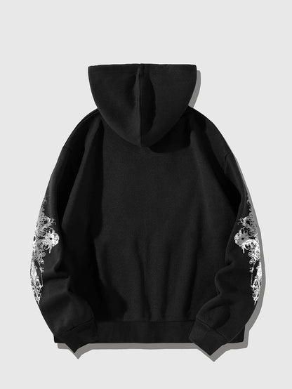Men's Goth Cross Print Zip-Up Hoodie