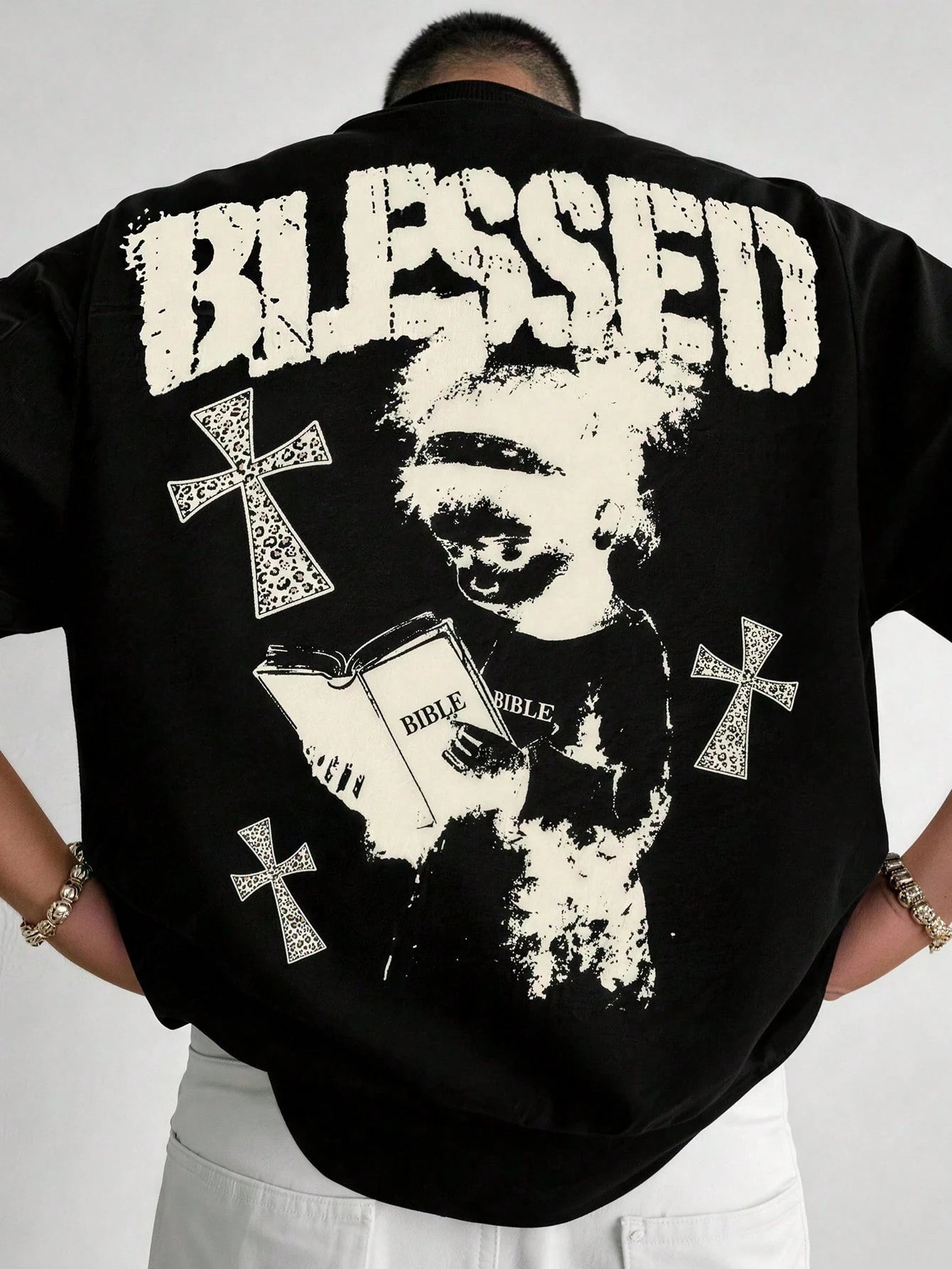 Men's Gothic Blessed Cross Graphic Cotton Tee