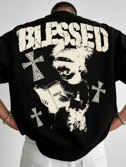 Men's Gothic Blessed Cross Graphic Cotton Tee