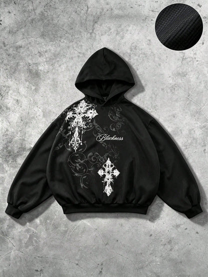 Men's Gothic Cross Print Streetwear Hoodie