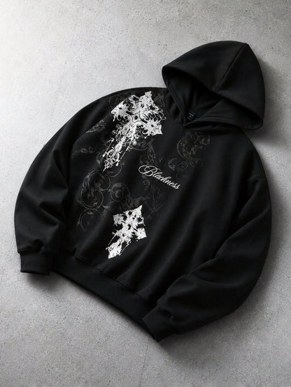 Men's Gothic Cross Print Streetwear Hoodie