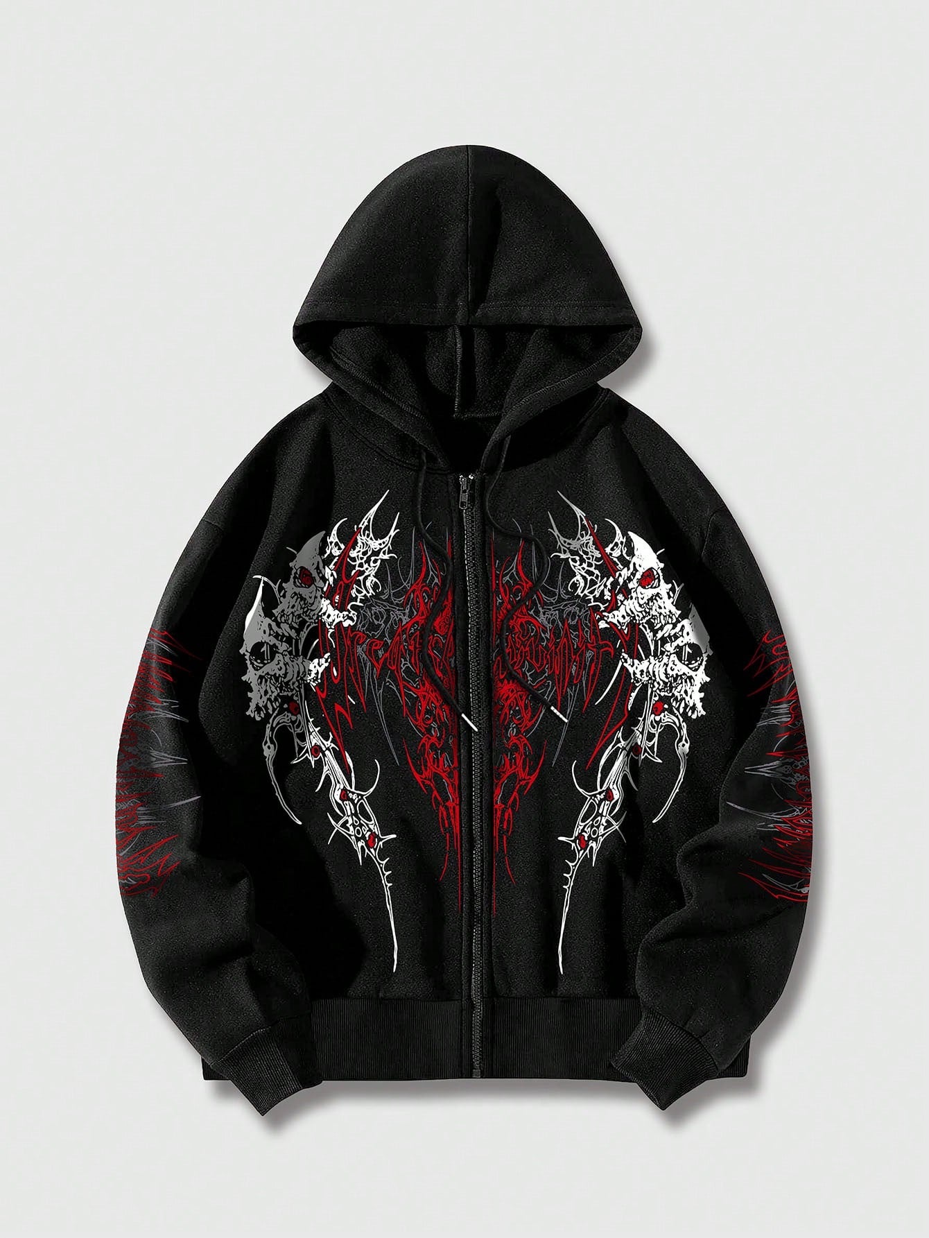Men's Gothic Print Zip-Up Casual Hoodie