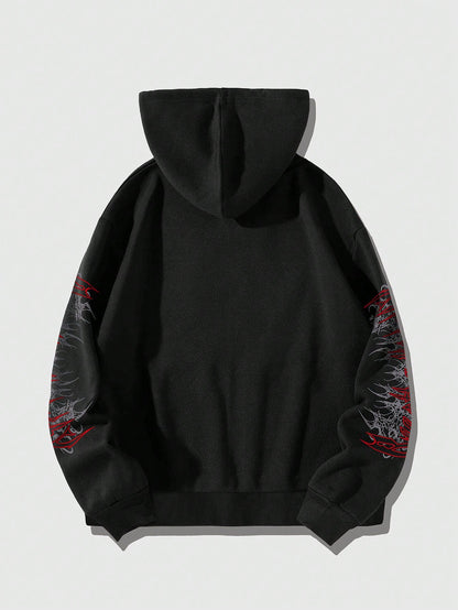 Men's Gothic Print Zip-Up Casual Hoodie