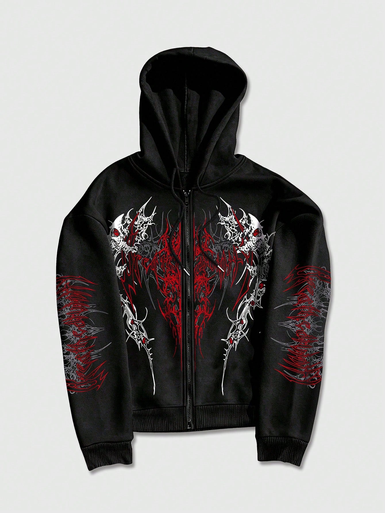 Men's Gothic Print Zip-Up Casual Hoodie