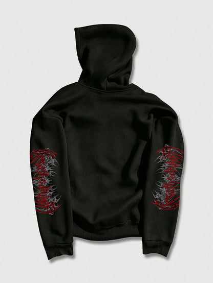 Men's Gothic Print Zip-Up Casual Hoodie