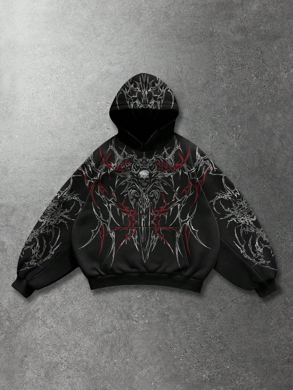 Men's Gothic Tribal Skull Print Hoodie