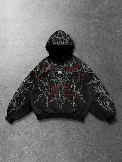 Men's Gothic Tribal Skull Print Hoodie