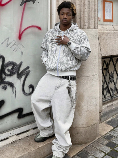 Men’s Gray Patterned Full-Zip Hoodie