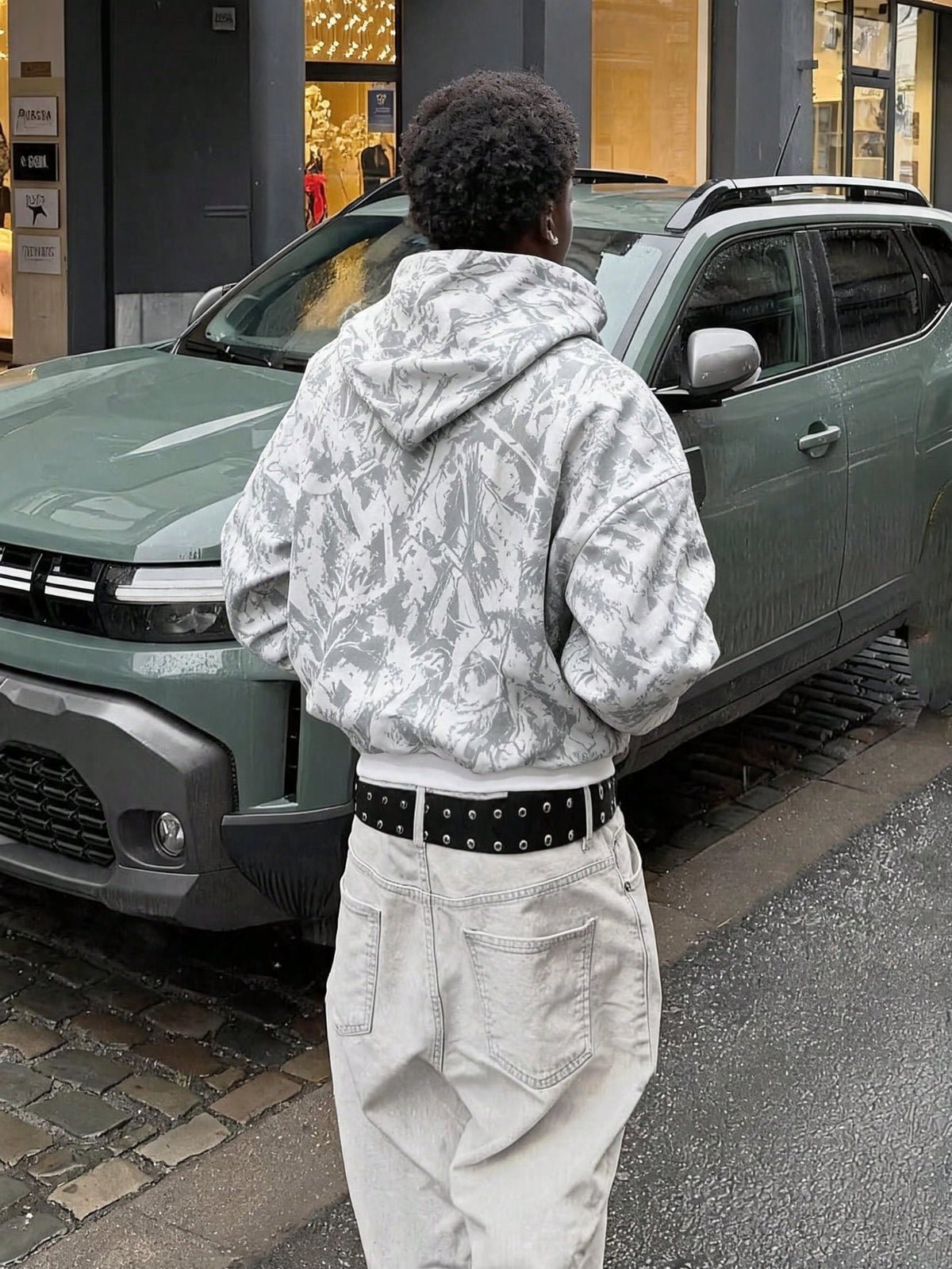 Men’s Gray Patterned Full-Zip Hoodie