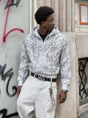 Men’s Gray Patterned Full-Zip Hoodie