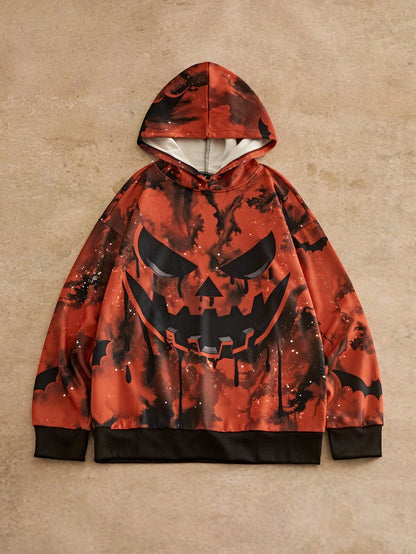 Men's Halloween Pumpkin Ghost Print Hoodie