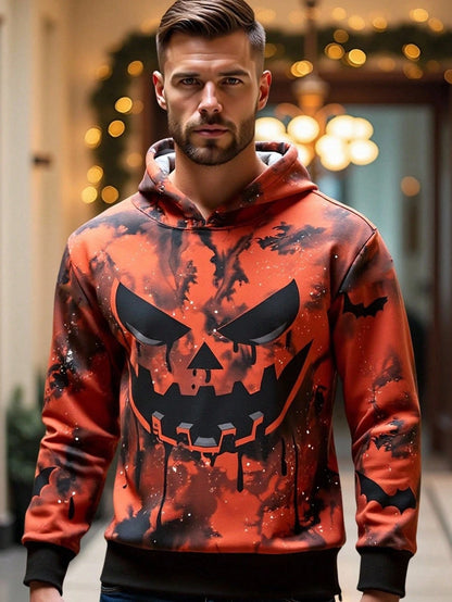 Men's Halloween Pumpkin Ghost Print Hoodie