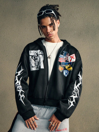 Men's Hip Hop Printed Hooded Sweatshirt